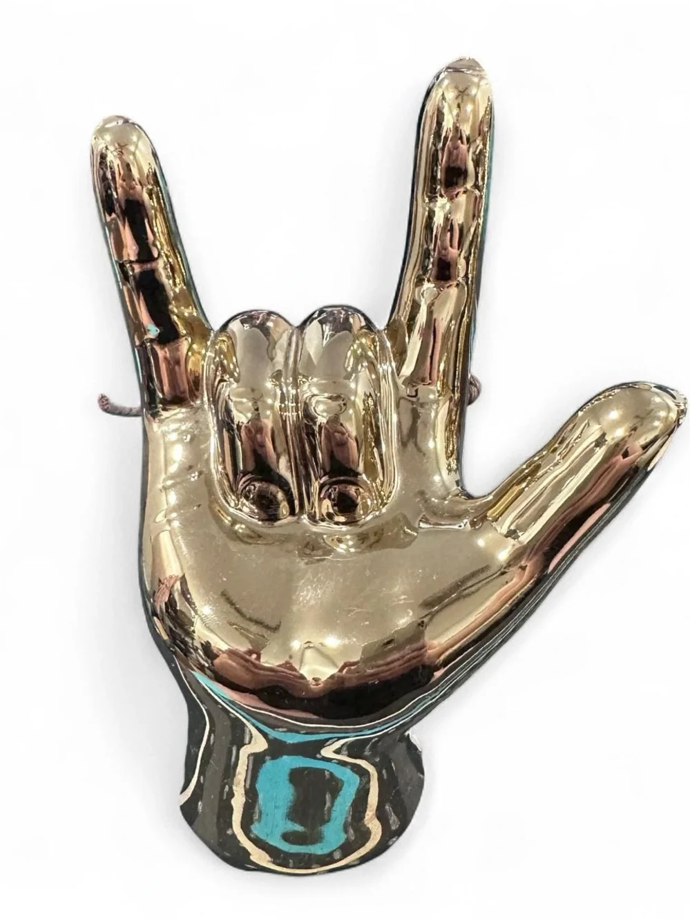 Gold I Love You ASL Hand Sign Ceramic Sculpture Home Decor